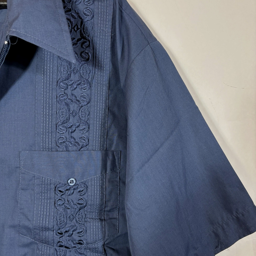 Vintage Haband Guaybera Zip Up Shirt Dark Blue Vacation Islands Tropical XXL - Picture 2 of 9